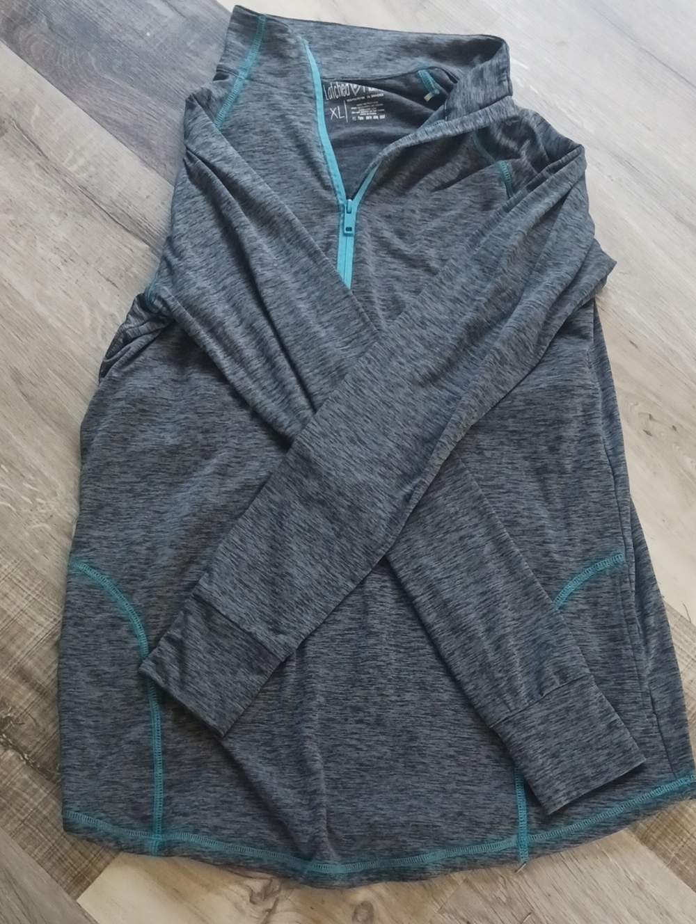Latched Mama Gray Quarter-Zip Nursing Pullover with Teal Trim